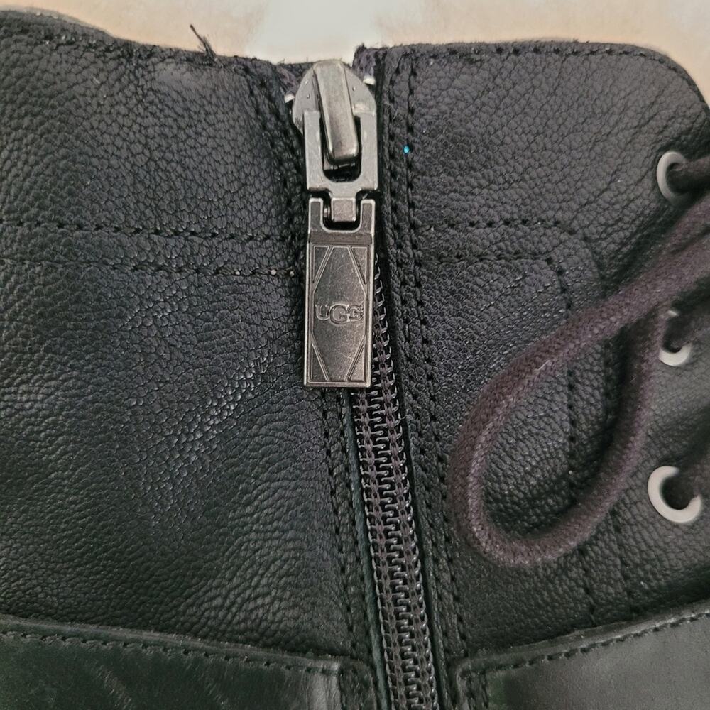UGG "Ingrid" Black Leather Shearling Lug Soled Lace-Up Moto Combat Biker Boots-7 - Picture 9 of 14
